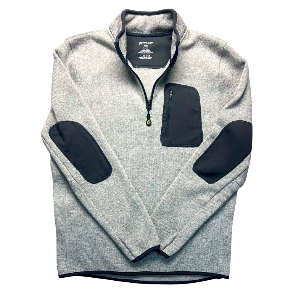 Kyodan Mens Pullover 1/4‎ Zip Fleece Oatmeal Elbow Patches Gorpcore M